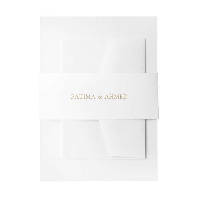 Script White Gold Islamic Muslim Wedding Invitation Belly Band (Front Example)