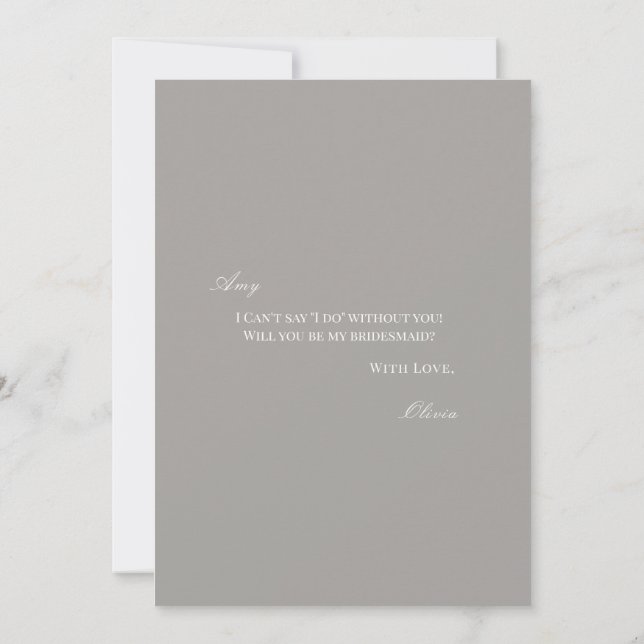 Script White & Grey Bridesmaid Proposal Card  (Back)