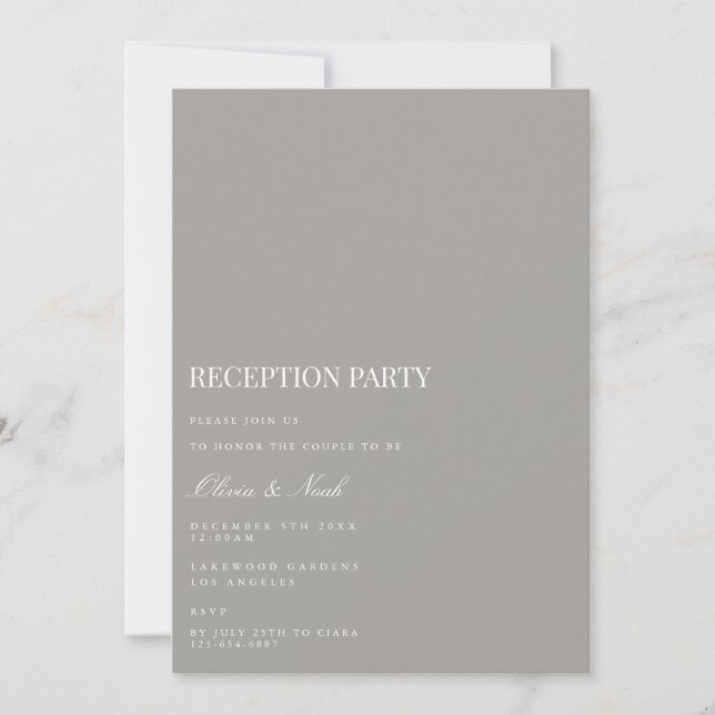 Script White & Grey Reception Invitation Card (Front)