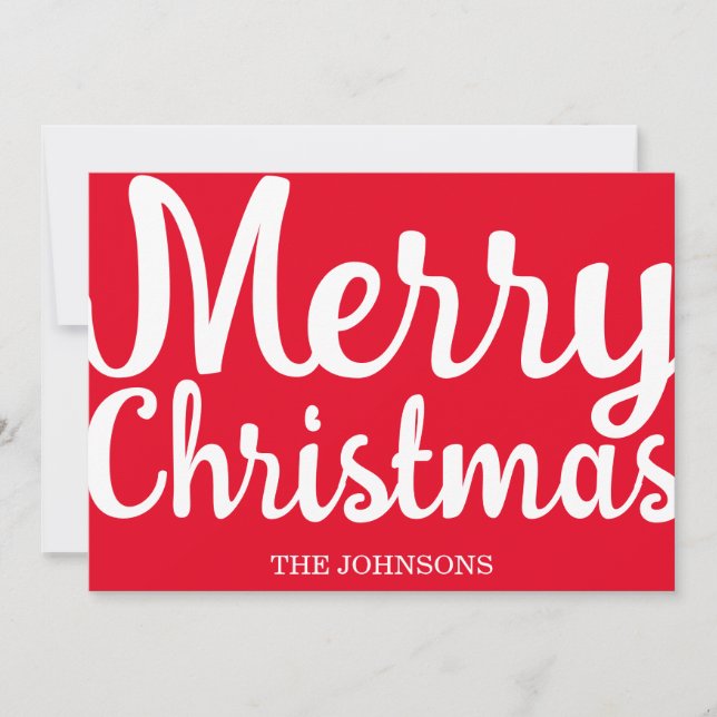 Script White Merry Christmas Red Holiday Card (Front)