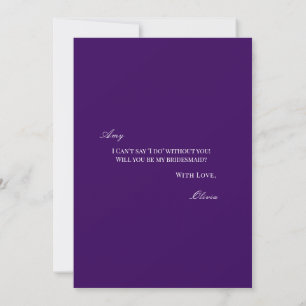 Script White & Purple Bridesmaid Proposal Card 