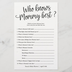 Script Who Know's Mummy Best Shower Game Card