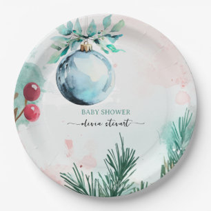 Script Winter Christmas Boy Baby Shower Paper Plate