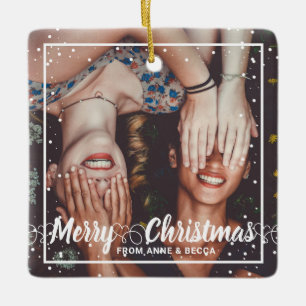 Script With Heart Photo Red Keepsake Ceramic Ornament