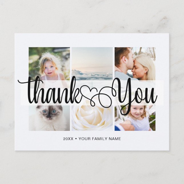 Script with Heart Thank You 6 photos Universal Postcard (Front)