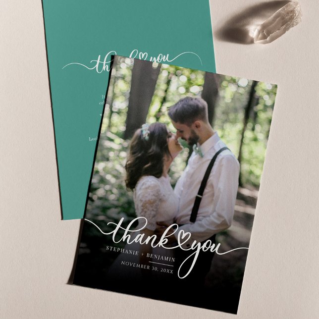 Script with Heart Wedding Day Photo Thank You Card (Wedding Photo Script Thank You Card)