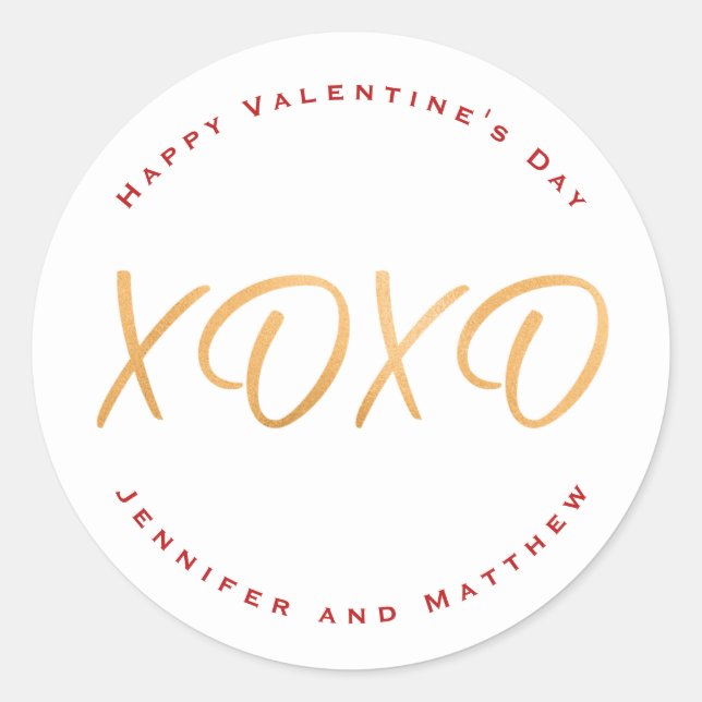 Script XOXO Happy Valentine's Day Holiday Classic Round Sticker (Front)