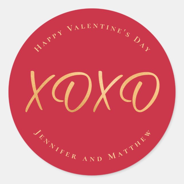 Script XOXO Happy Valentine's Day Holiday Classic Round Sticker (Front)