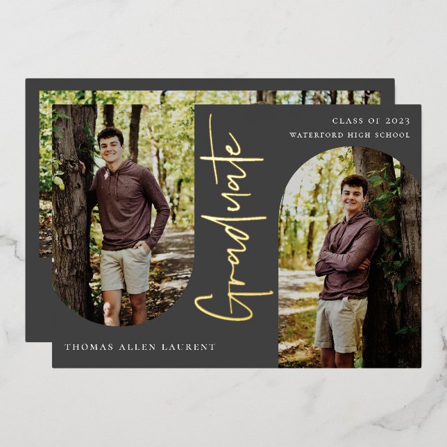 Scripted Arch Photo Graduation Foil Invitation (Front/Back)