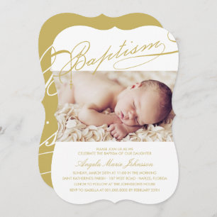 Scripted Baptism Rosary Cross Girl Photo Religious Invitation