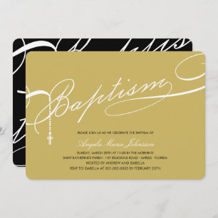Scripted Baptism Rosary Cross Gold Religious Invitation