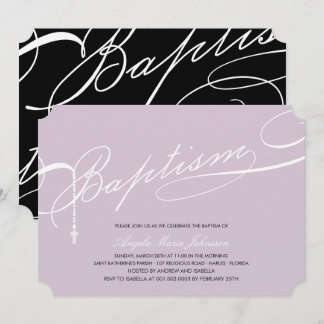 Scripted Baptism Rosary Cross Purple Religious Invitation