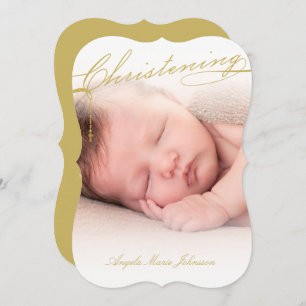 Scripted Christening Gold Cross Photo Religious Invitation