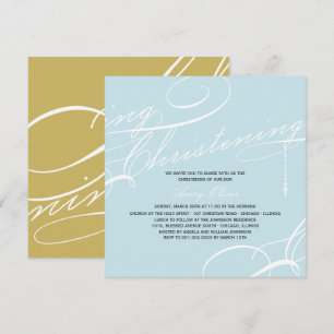 Scripted Christening Modern Cross Blue Religious Invitation