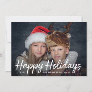Scripted Christmas   Navy Blue with Photo Holiday Card
