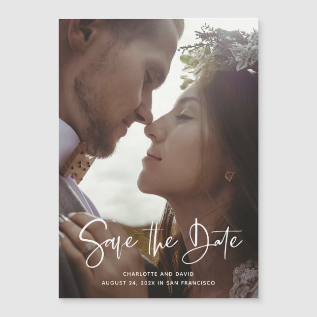 Scripted Elegance | Minimalist Photo Save The Date Magnetic Invitation (Front)