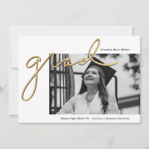 Scripted Grad Gold Photo Graduation Announcement