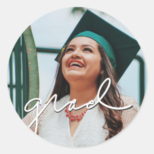 Scripted Grad Photo Classic Round Sticker