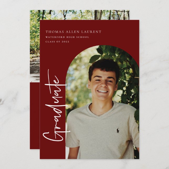 Scripted Graduation Arched Frame Photo Invitation (Front/Back)