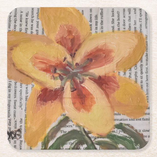 Scripted Lily Square Paper Coaster (Front)