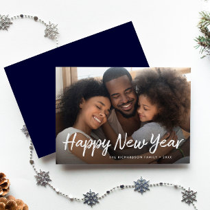 Scripted New Year Navy Blue Photo Holiday Card