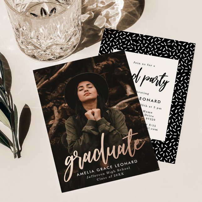 Scripted Rose Gold Foil Photo Graduation Party (Creator Uploaded)