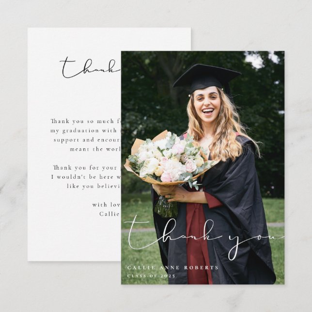 Scripted Snapshot Graduation Photo Thank You Card (Front/Back)