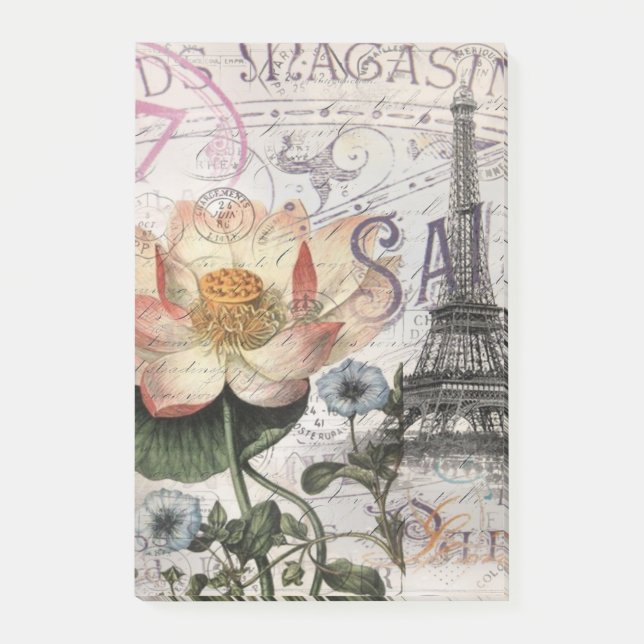 scripts french botanical lotus paris eiffel tower post-it notes (Front)