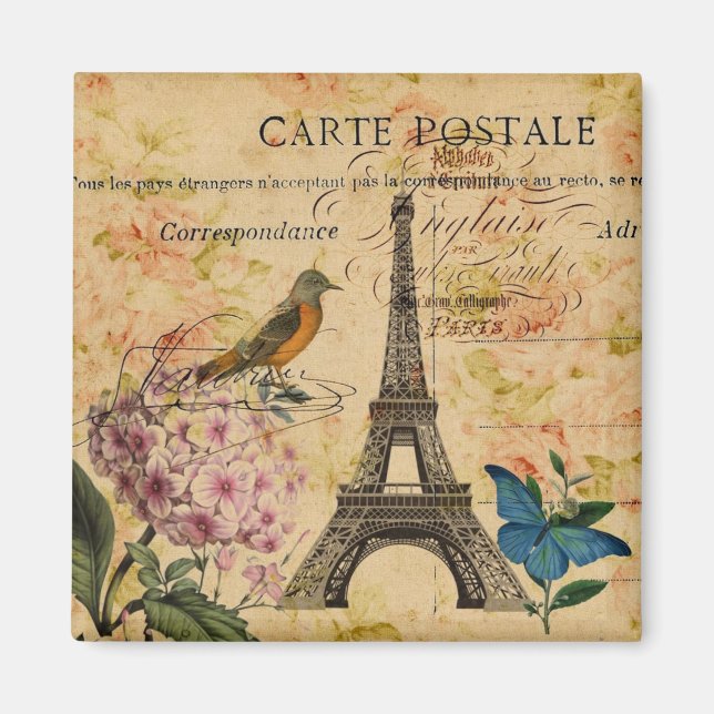 Scripts Hydrangea French Bird Paris Eiffel Tower Magnet (Front)