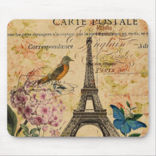 Scripts Hydrangea French Bird Paris Eiffel Tower Mouse Mat