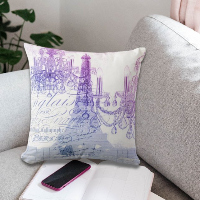 scripts purple chandelier paris eiffel tower cushion (Creator Uploaded)