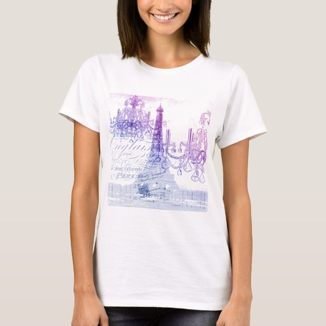 scripts purple chandelier paris eiffel tower T-Shirt (Front)