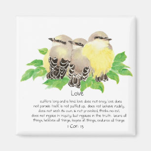 Scripture, 1 Cor: 13, Cuddling Birds - Kingbirds Magnet