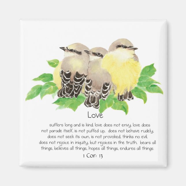 Scripture, 1 Cor: 13, Cuddling Birds - Kingbirds Magnet (Front)