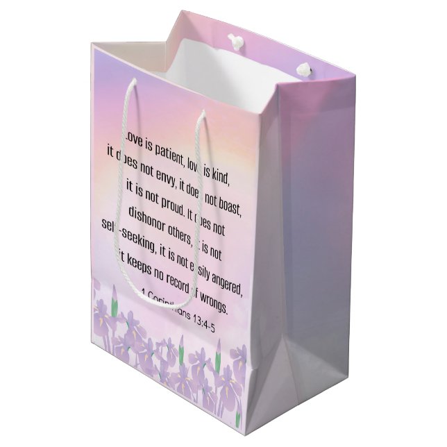 Scripture, 1 Corinthians 13 4-5, Medium Gift Bag (Front Angled)