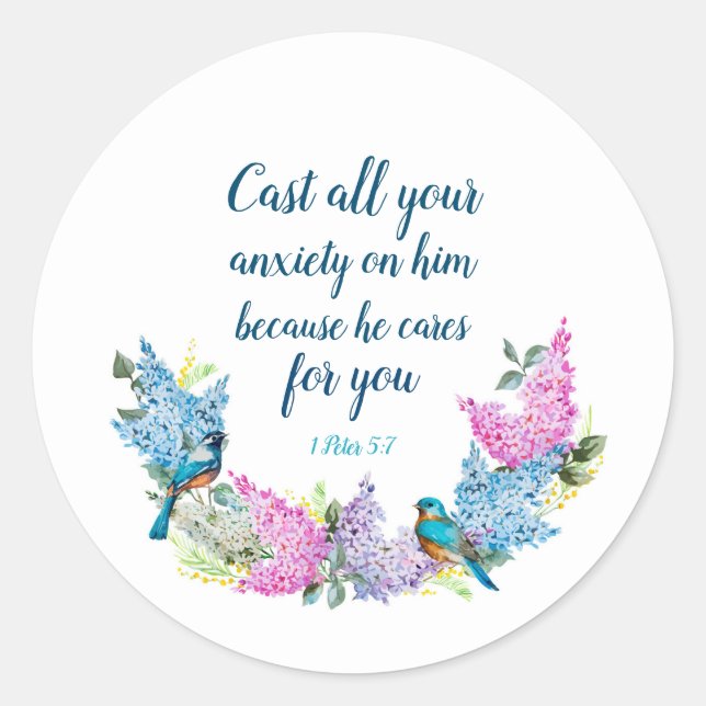 Scripture 1 Peter 5:7  Classic Round Sticker (Front)