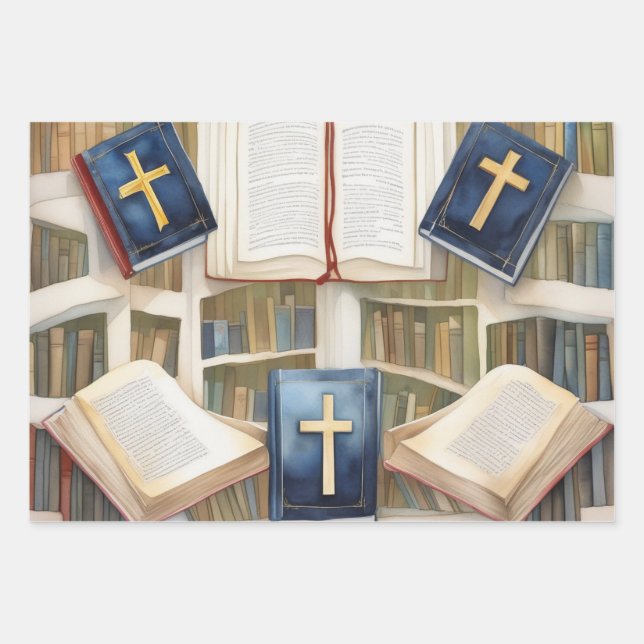Scripture and Cross Harmony Wrapping Paper Sheet (Front)
