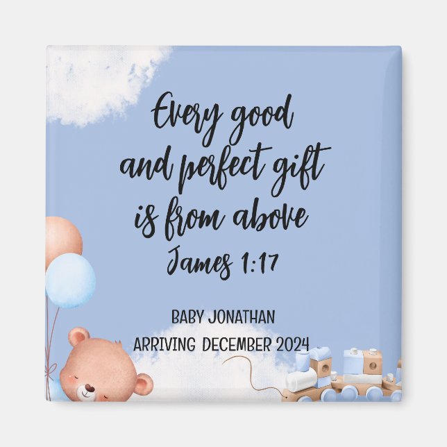 Scripture Baby Boy Announcement Magnet 1 (Front)