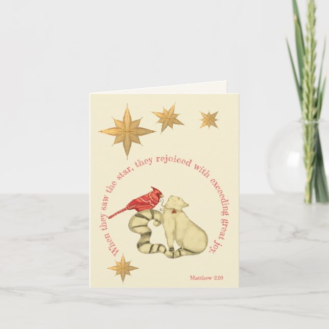 Scripture Bible Verse Christmas Cat and Cardinal Holiday Card (Front)
