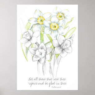 Scripture Bible Verse Psalms 40 Daffodil Flowers Poster