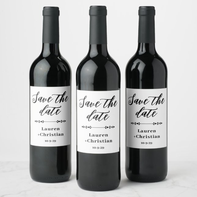 Scripture Black and White Save the date Wine Label (Bottles)