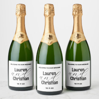 Scripture Black White Wedding Sparkling Wine Label