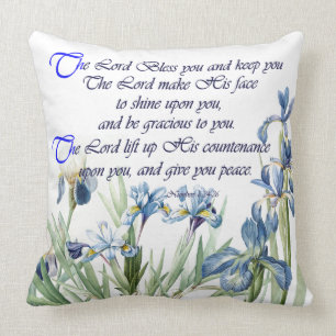 Scripture Botanical Blue Iris Flowers Floral Cushion