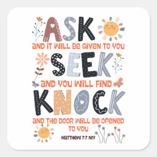 Scripture card bible verse Matthew 7:7 Square Sticker