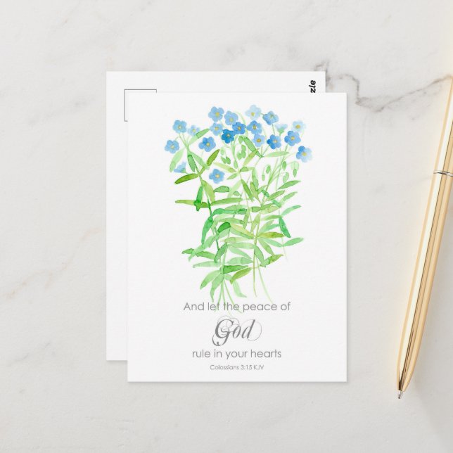 Scripture Colossians Prayer Card Blue Wildflowers (Front/Back In Situ)