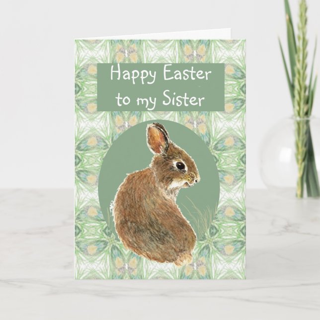 Scripture Easter Greetings Sister Cute Rabbit Holiday Card (Front)