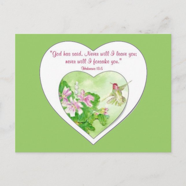 Scripture Hebrews 19:5 Never will I leave You Postcard (Front)