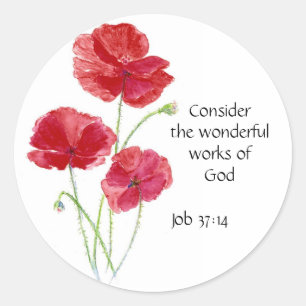 Scripture, Inspirational, Quote, Flower, Poppy Classic Round Sticker