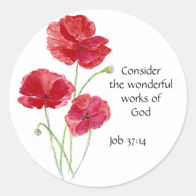 Scripture, Inspirational, Quote, Flower, Poppy Classic Round Sticker (Front)