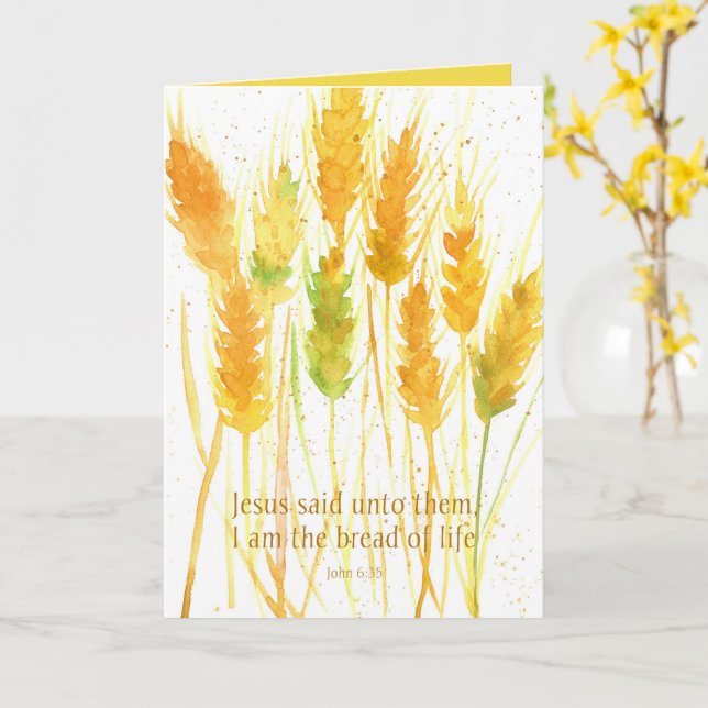 Scripture John 6:35 Bread of Life Wheat Bible Card (Yellow Flower)